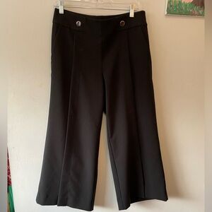 LOFT Black Wide-Leg Ankle Trousers with Gold Button Accents